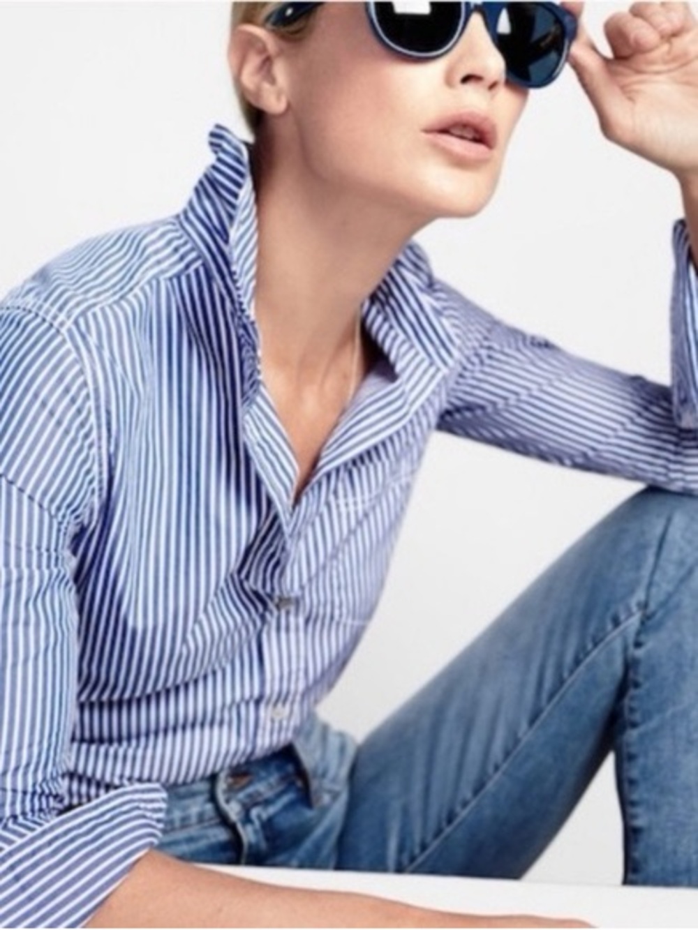 J CREW Blue White Stripe Haberdashery Shirt Size MEDIUM 8 Cotton Style 52914